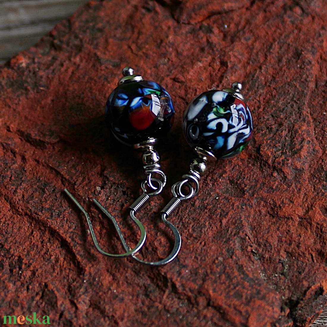 Murano - klasszikus mozaikos lámpagyöngy fülbevaló, MURÁNÓI ÜVEG ékszer - ékszer - fülbevaló - lógó fülbevaló - Meska.hu