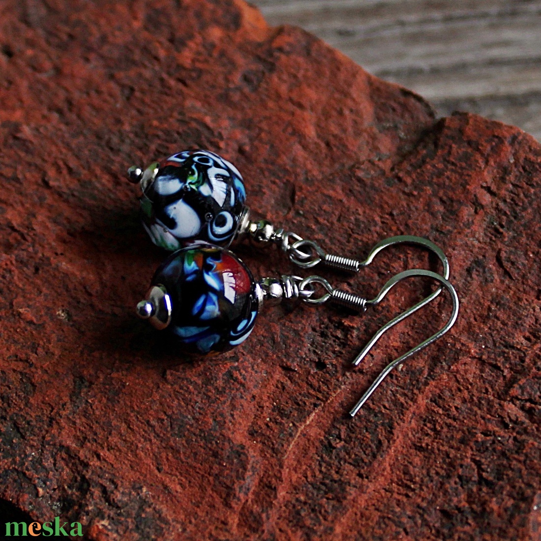 Murano - klasszikus mozaikos lámpagyöngy fülbevaló, MURÁNÓI ÜVEG ékszer - ékszer - fülbevaló - lógó fülbevaló - Meska.hu