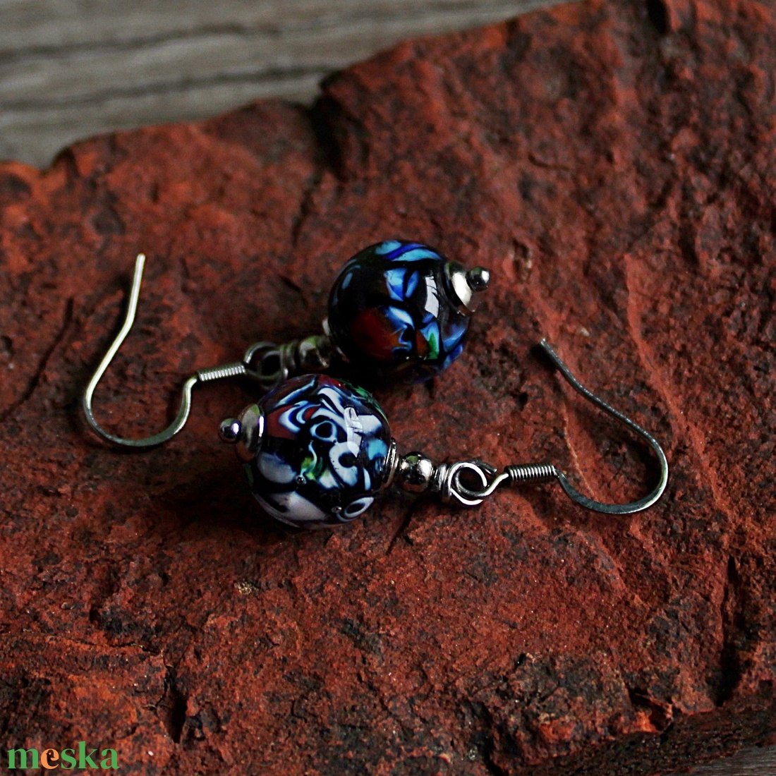 Murano - klasszikus mozaikos lámpagyöngy fülbevaló, MURÁNÓI ÜVEG ékszer - ékszer - fülbevaló - lógó fülbevaló - Meska.hu