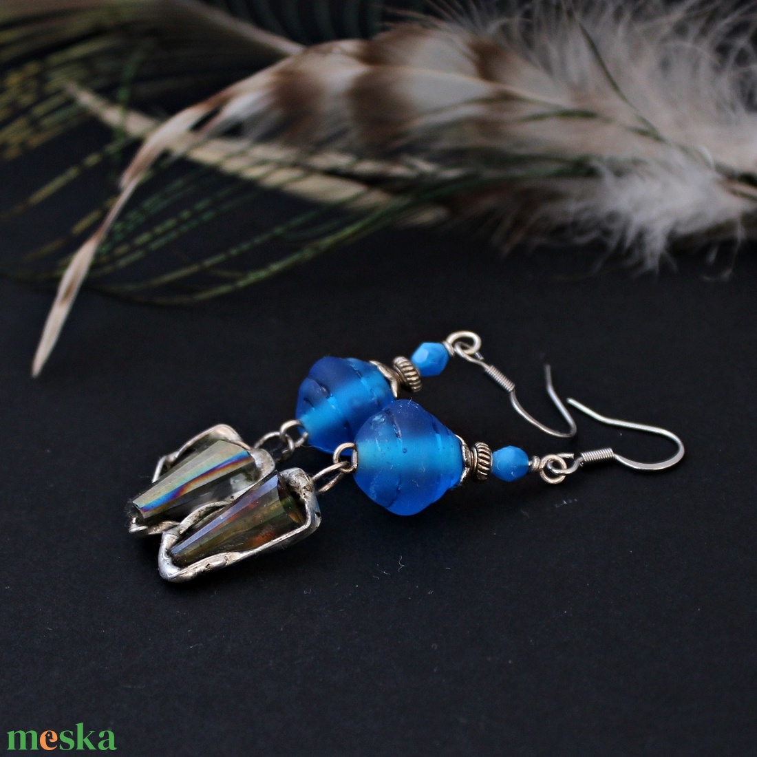 Pompeii - azúrkék rusztikus lámpagyöngy fülbevaló, kék üveggyöngy fülbevaló, MURÁNÓI ÜVEG ékszer - ékszer - fülbevaló - lógó fülbevaló - Meska.hu
