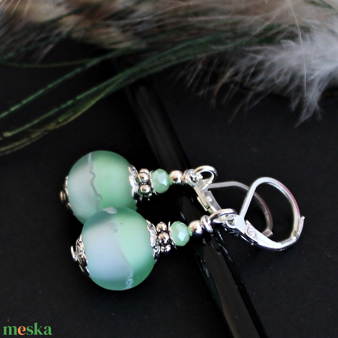 Laguna - vízzöld rusztikus lámpagyöngy fülbevaló, tengerzöld üveggyöngy fülbevaló, MURÁNÓI ÜVEG ékszer - ékszer - fülbevaló - lógó fülbevaló - Meska.hu