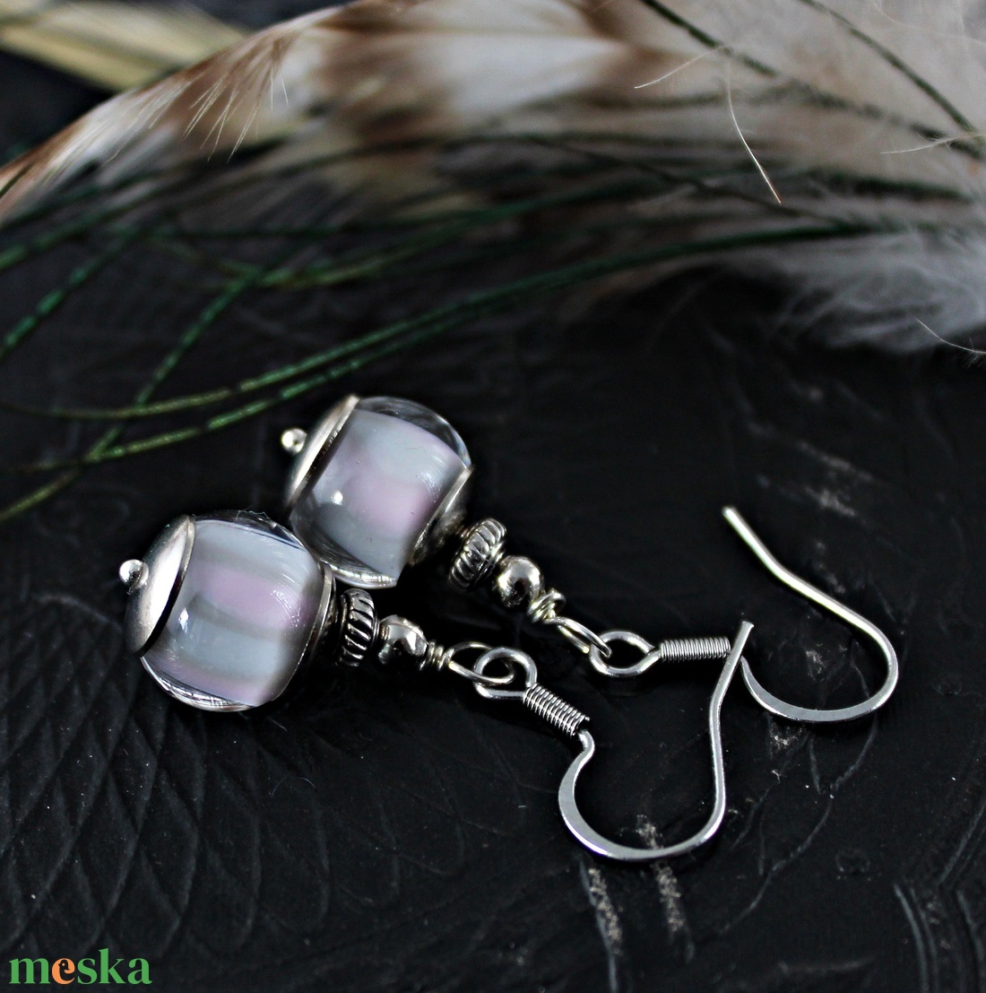 Florence - pasztell rózsaszín lámpagyöngy fülbevaló, romantikus MURÁNÓI üvegékszer - ékszer - fülbevaló - lógó fülbevaló - Meska.hu