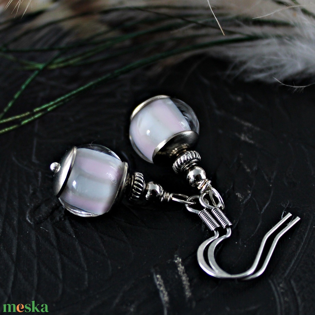 Florence - pasztell rózsaszín lámpagyöngy fülbevaló, romantikus MURÁNÓI üvegékszer - ékszer - fülbevaló - lógó fülbevaló - Meska.hu