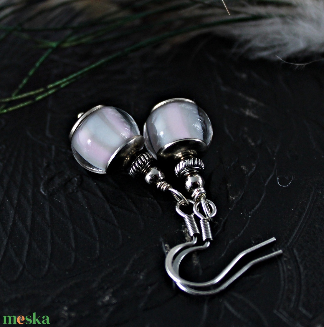 Florence - pasztell rózsaszín lámpagyöngy fülbevaló, romantikus MURÁNÓI üvegékszer - ékszer - fülbevaló - lógó fülbevaló - Meska.hu