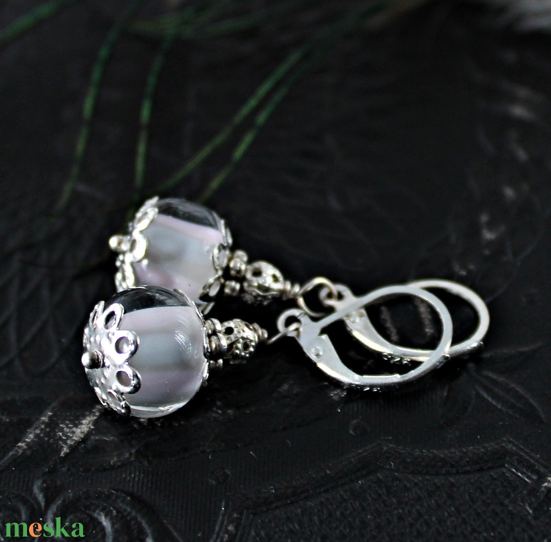 Anais - pasztell szürke-rózsaszín lámpagyöngy fülbevaló, romantikus egyedi MURÁNÓI üvegékszer - ékszer - fülbevaló - lógó fülbevaló - Meska.hu