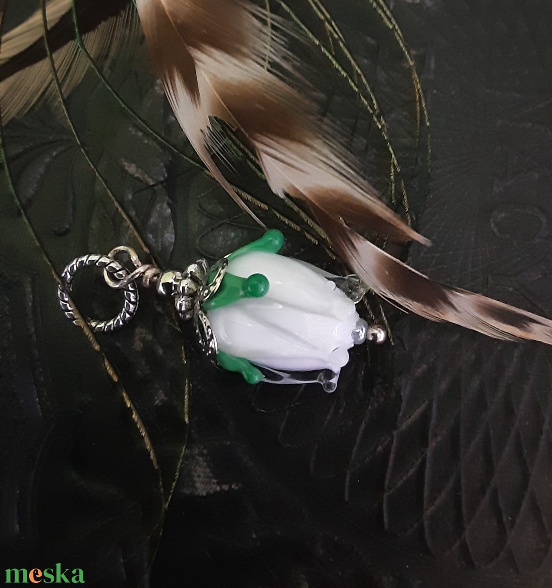 Foglalva - Hóvirág lámpagyöngy medál Muránói üveg ékszer - ékszer - nyaklánc - medál - Meska.hu