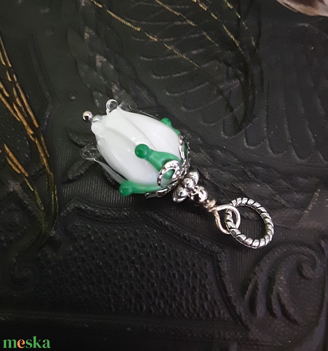 Foglalva - Hóvirág lámpagyöngy medál Muránói üveg ékszer - ékszer - nyaklánc - medál - Meska.hu