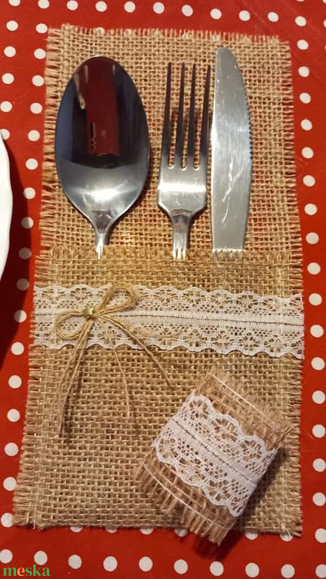 Ünnepi evőeszköztartó szett szalvétagyűrűkkel - karácsony - karácsonyi lakásdekoráció - ünnepi asztaldekoráció - Meska.hu