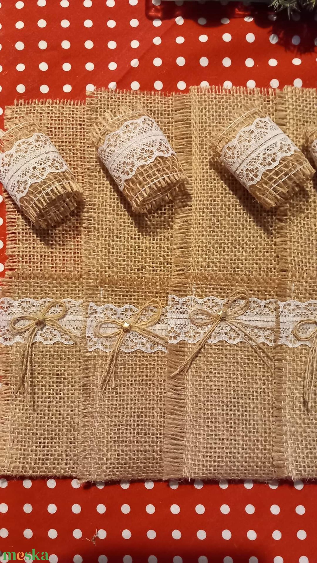 Ünnepi evőeszköztartó szett szalvétagyűrűkkel - karácsony - karácsonyi lakásdekoráció - ünnepi asztaldekoráció - Meska.hu