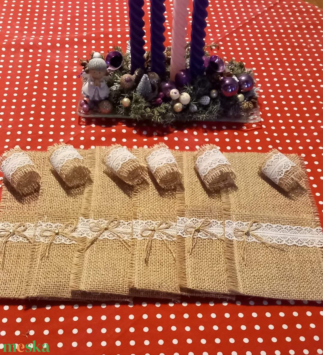 Ünnepi evőeszköztartó szett szalvétagyűrűkkel - karácsony - karácsonyi lakásdekoráció - ünnepi asztaldekoráció - Meska.hu