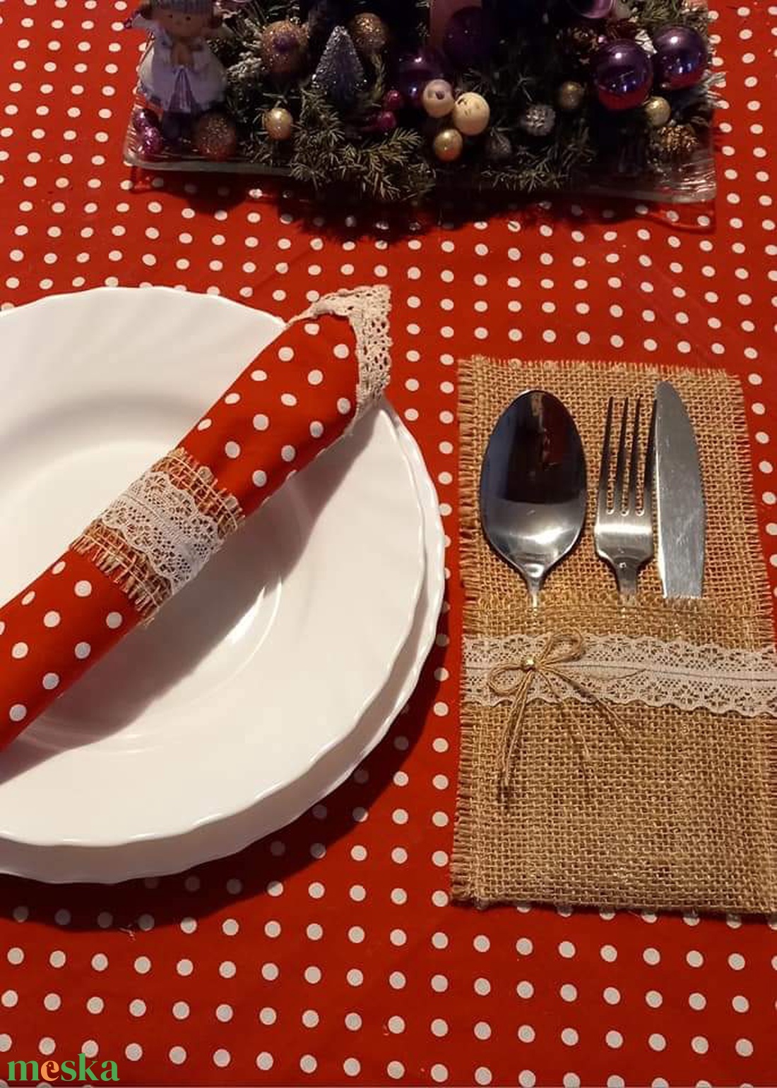 Ünnepi evőeszköztartó szett szalvétagyűrűkkel - karácsony - karácsonyi lakásdekoráció - ünnepi asztaldekoráció - Meska.hu