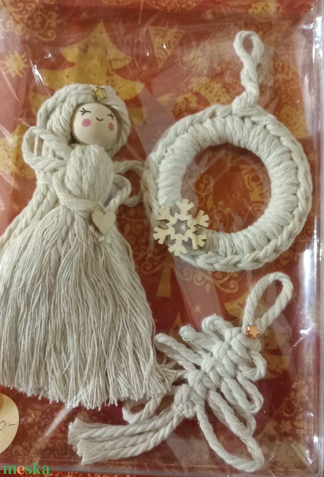 Makramé karacsonyfadíszek ( angyalka, karika és karacsonyfa) - karácsony - karácsonyi lakásdekoráció - karácsonyfadíszek - Meska.hu