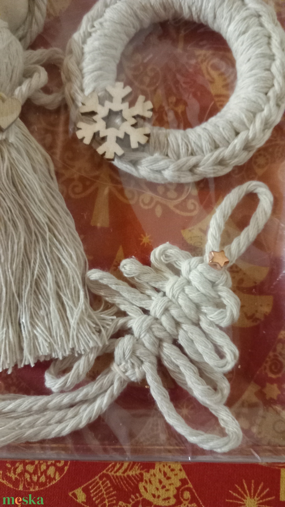 Makramé karacsonyfadíszek ( angyalka, karika és karacsonyfa) - karácsony - karácsonyi lakásdekoráció - karácsonyfadíszek - Meska.hu