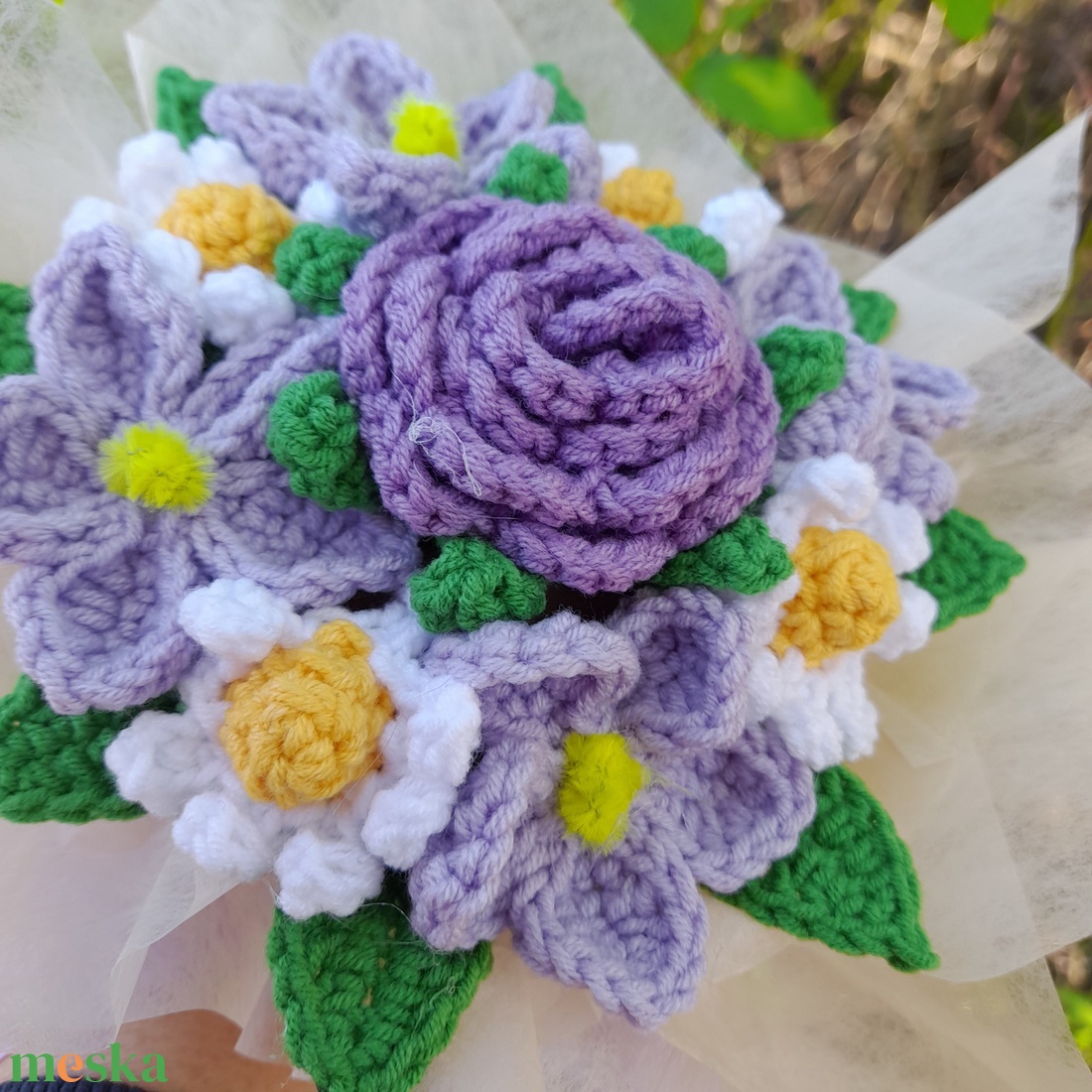 Horgolt csokor - otthon & életmód - virágdekoráció - virágok - virágcsokor - Meska.hu