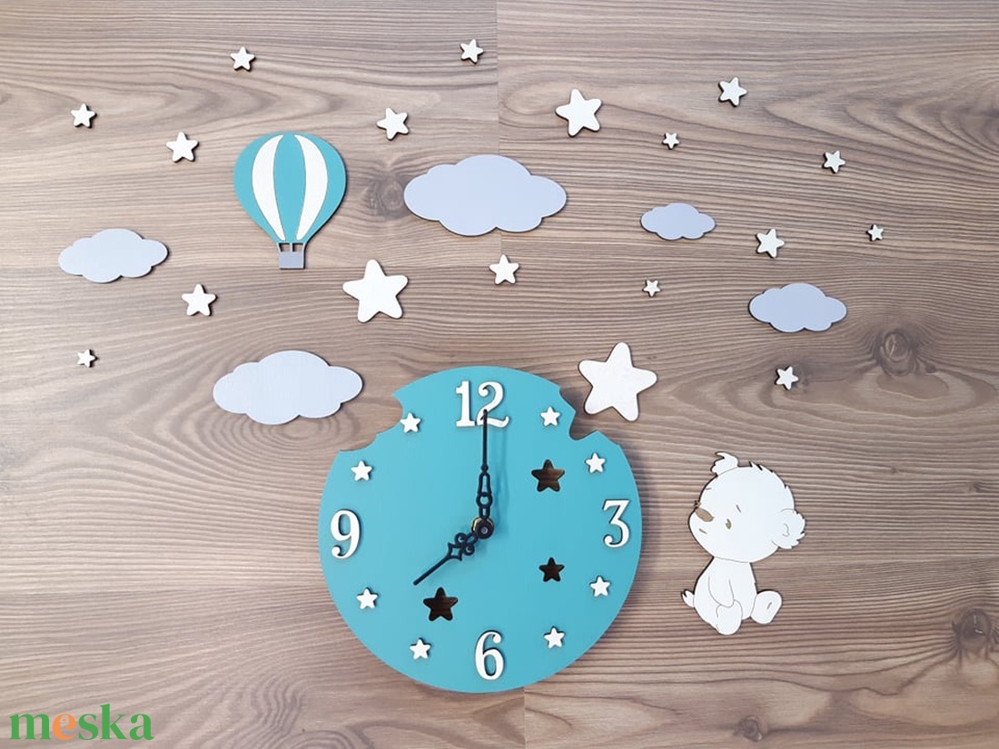 ÚJDONSÁG!!! Csodás babaszoba dekoráció kisfiúknak, macis figurával, órával! - otthon & életmód - dekoráció - fali és függő dekoráció - falióra & óra - Meska.hu