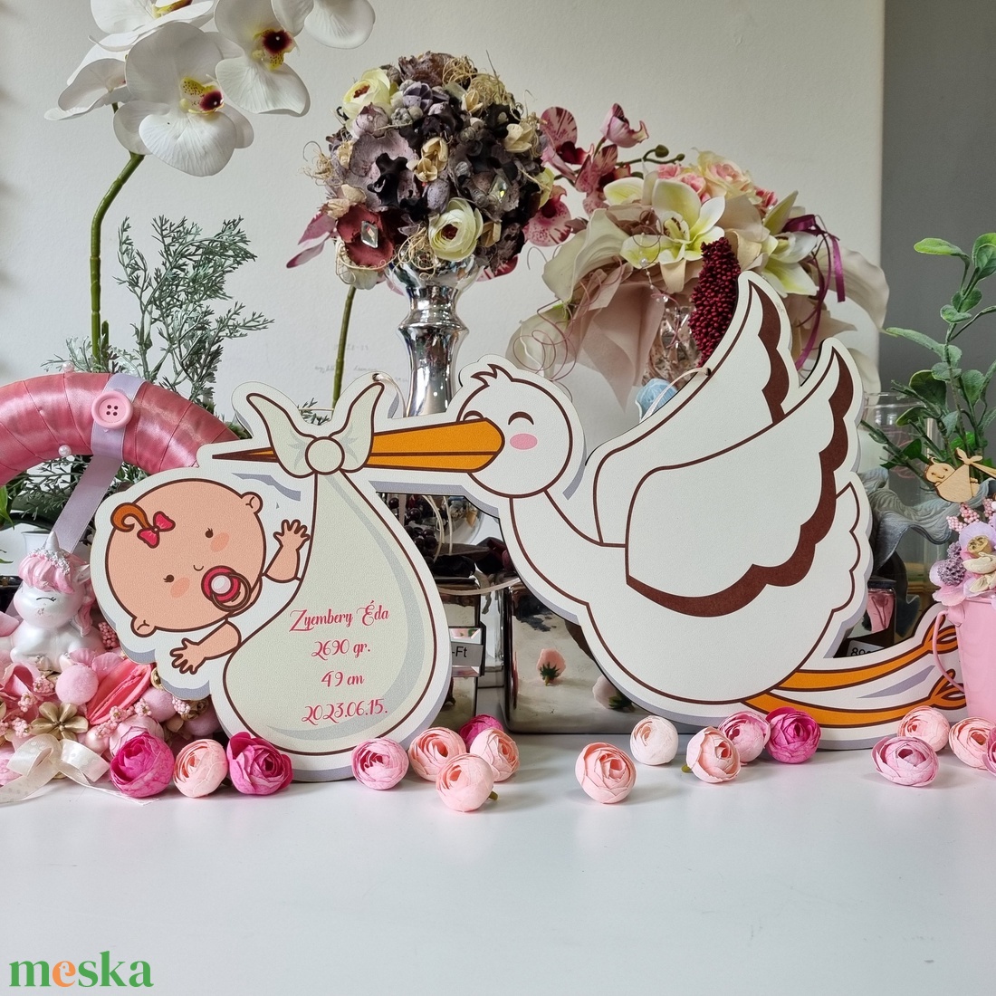 Babaváró gólya(kislánynak) - otthon & életmód - dekoráció - ajtó- és ablak dekoráció - ablakdísz - Meska.hu