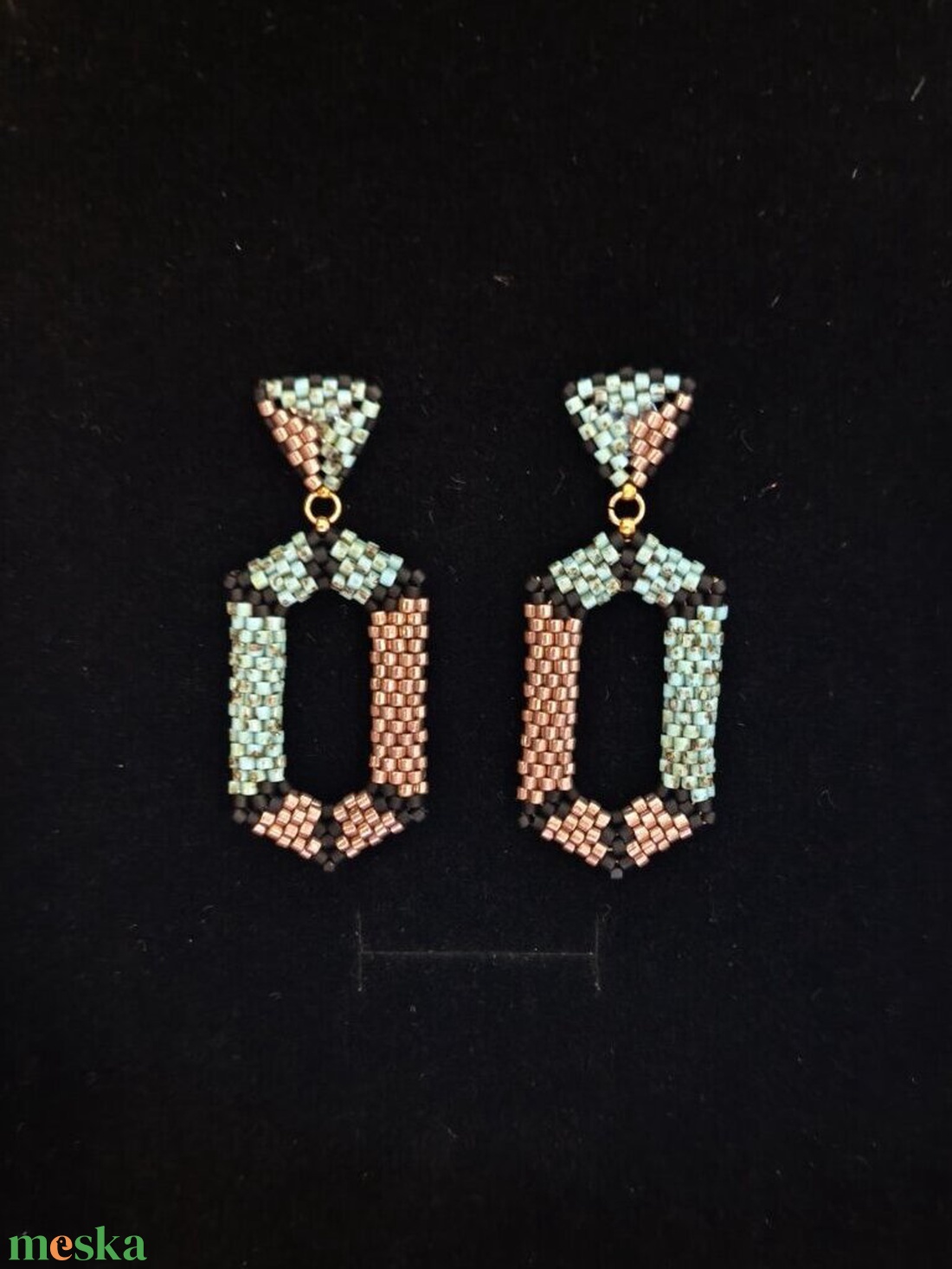 Rosegold �s türkiz fülbevaló japán miyuki gyöngyből  - ékszer - fülbevaló - lógó fülbevaló - Meska.hu