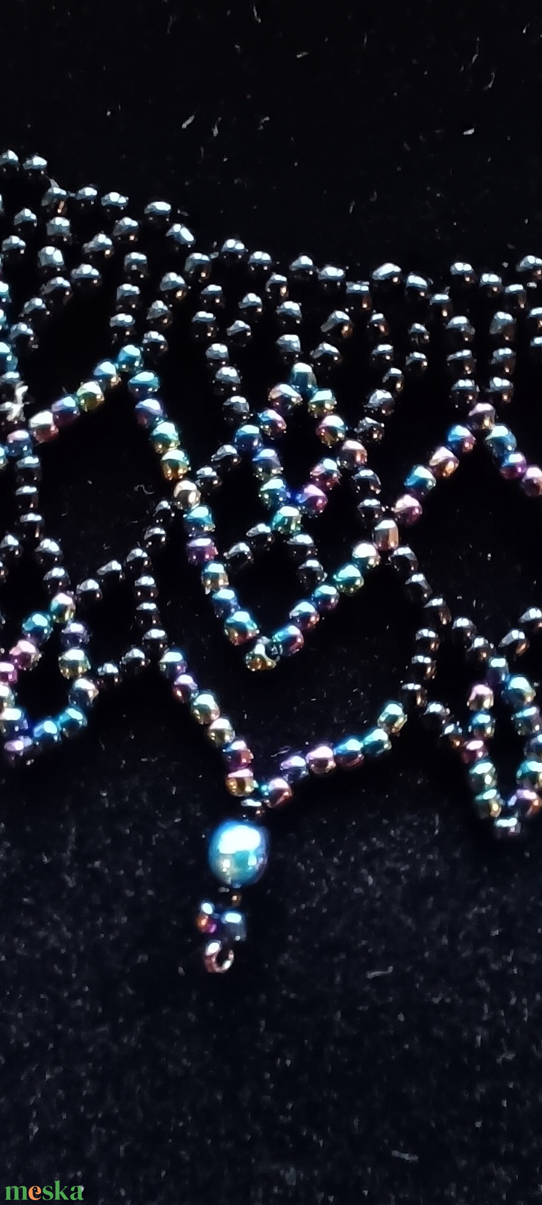 Nyak�k k�k �s fekete üveggyöngyből  - ékszer - nyaklánc - gyöngyös nyaklánc - Meska.hu