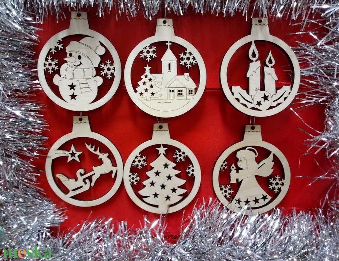 6 darabos szett:Áttört mintás karácsonyfadíszek fából - karácsony - karácsonyi lakásdekoráció - karácsonyfadíszek - Meska.hu