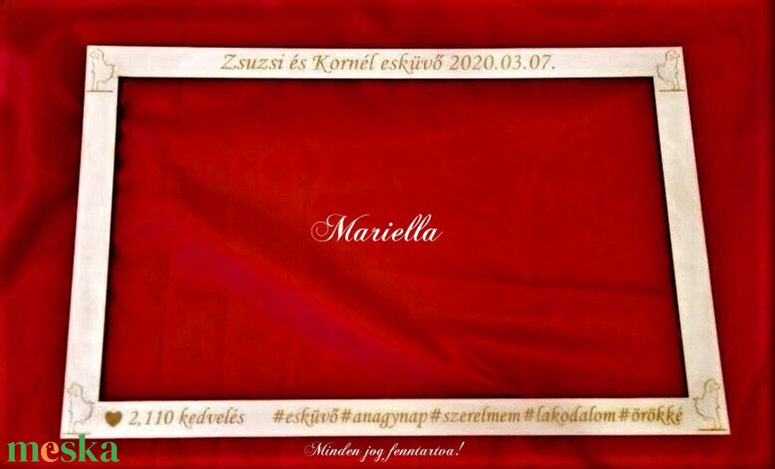 Selfie keret, fotókeret egyedi gravírozással - esküvő - dekoráció - helyszíni dekor - Meska.hu