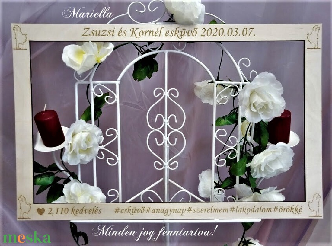 Selfie keret, fotókeret egyedi gravírozással - esküvő - dekoráció - helyszíni dekor - Meska.hu