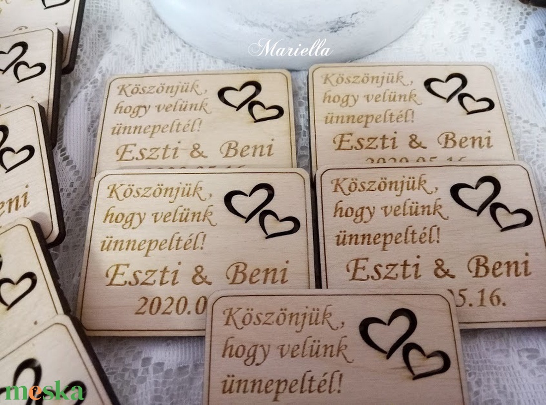 Esküvői köszönőajándék/ ültetőkártya : hűtőmágnes téglalap - esküvő - dekoráció - asztaldísz - Meska.hu