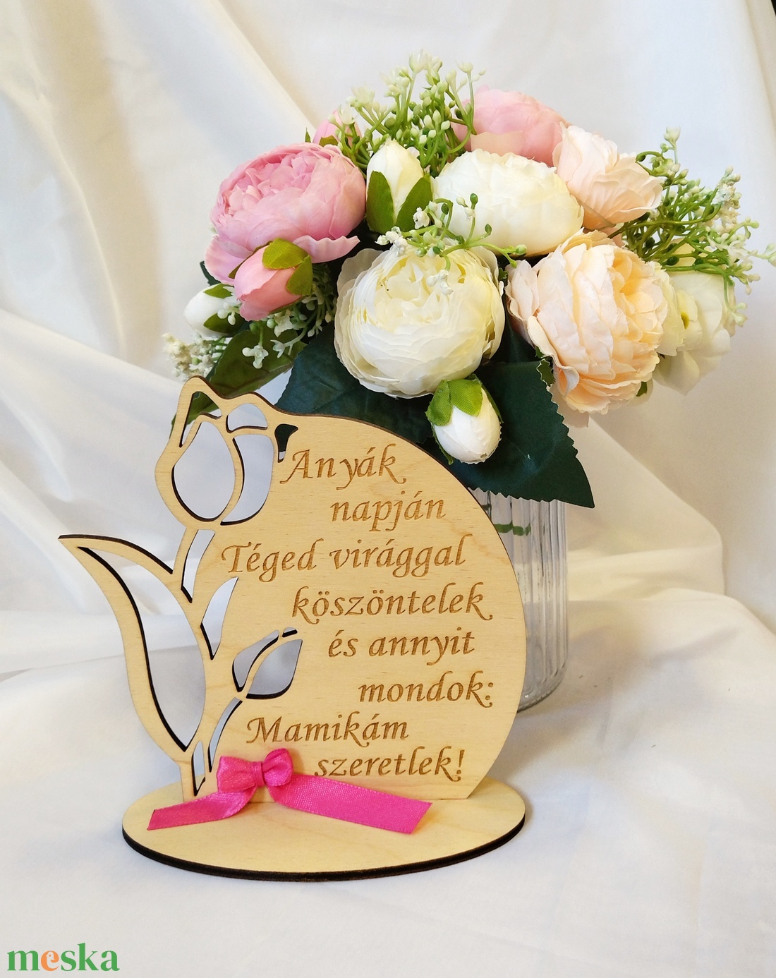 Nagymamáknak:Anyák Napja- gravírozott tulipán, pink  - otthon & életmód - dekoráció - Meska.hu