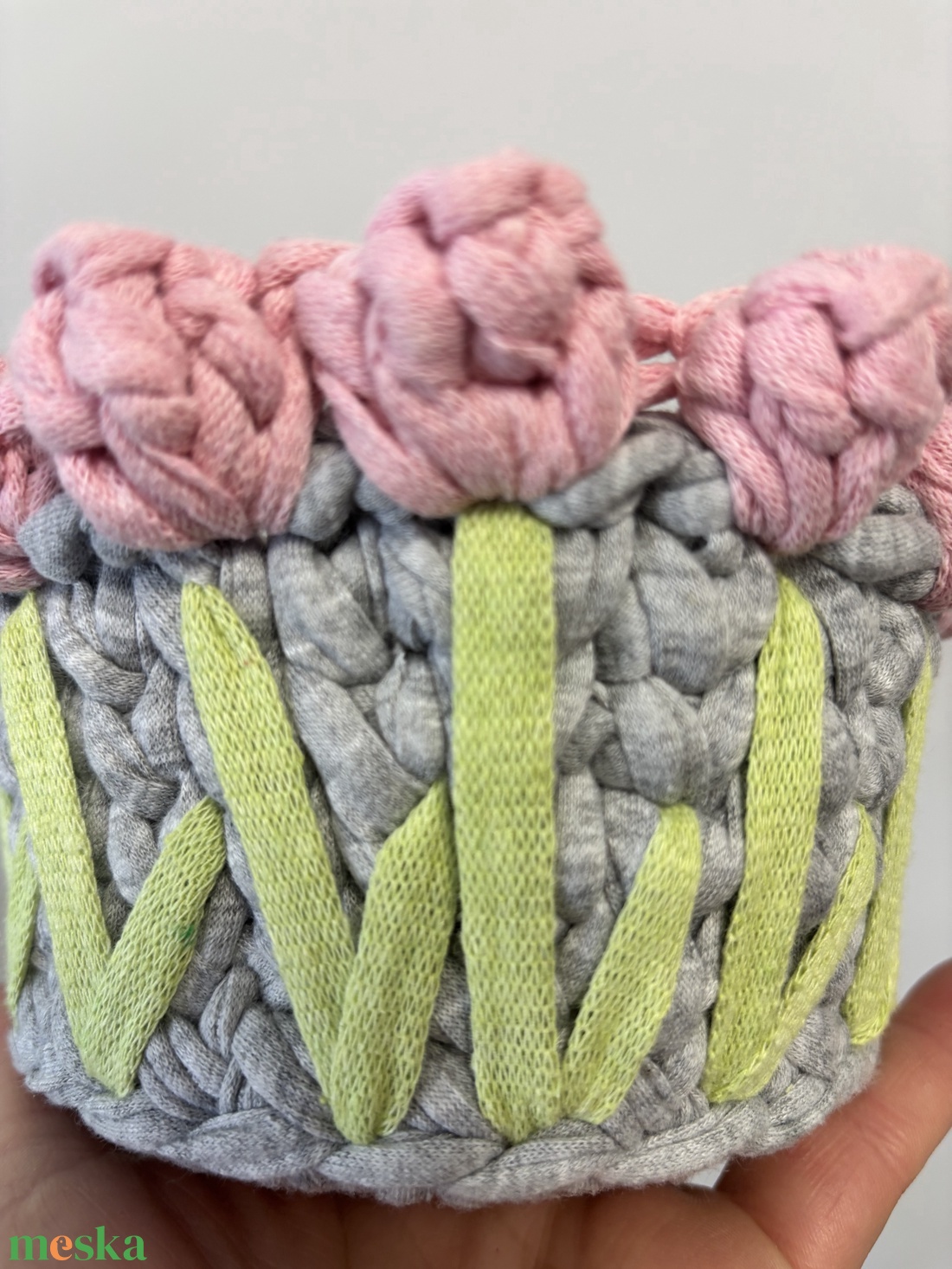 Tulipános Horgolt tároló - otthon & életmód - dekoráció - asztal és polc dekoráció - dekorációs tál, tartó - Meska.hu