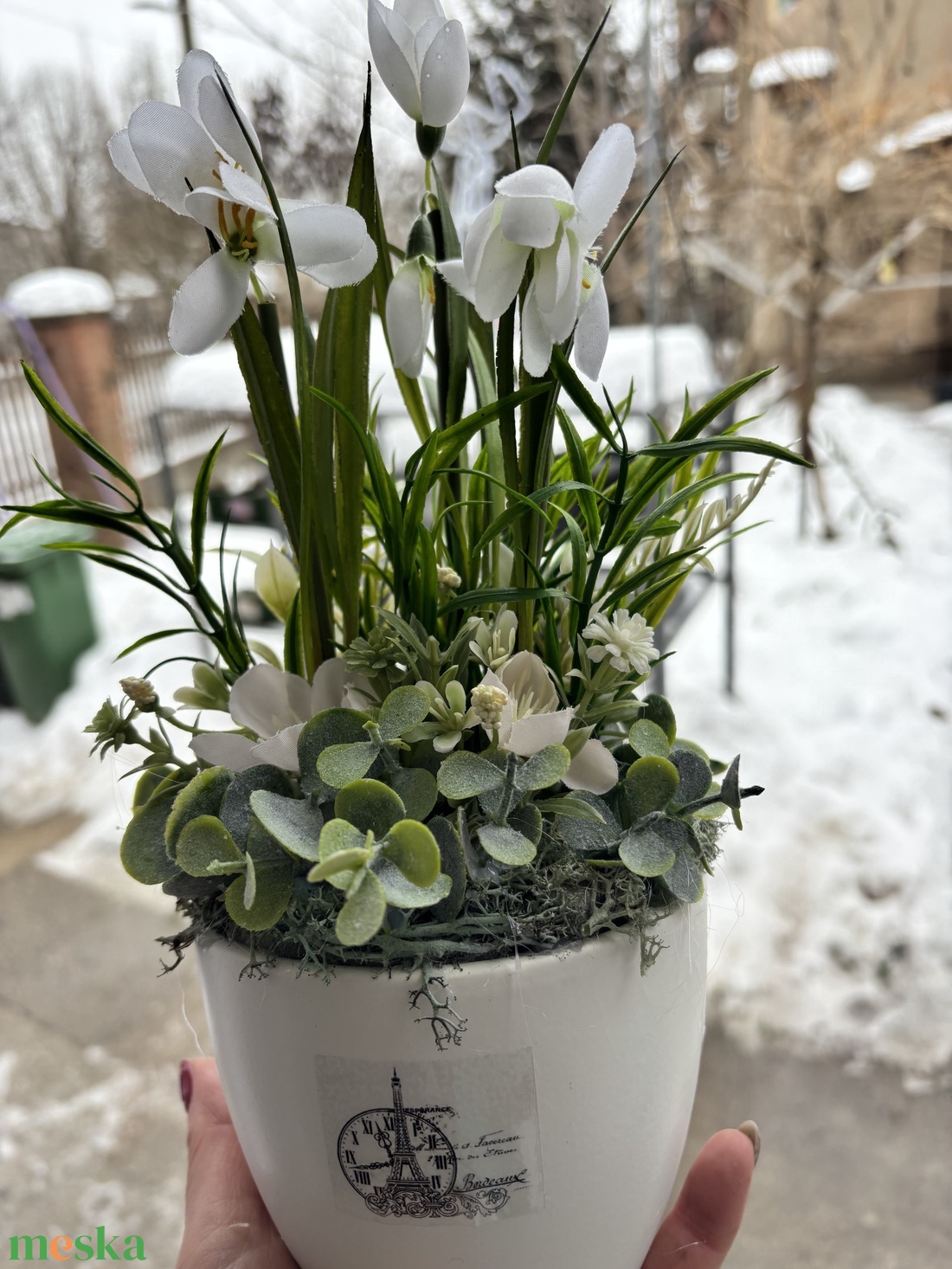 Hóvirágos asztaldísz  - otthon & életmód - dekoráció - virágdekoráció - virágdíszek - virágdísz kaspóban - Meska.hu