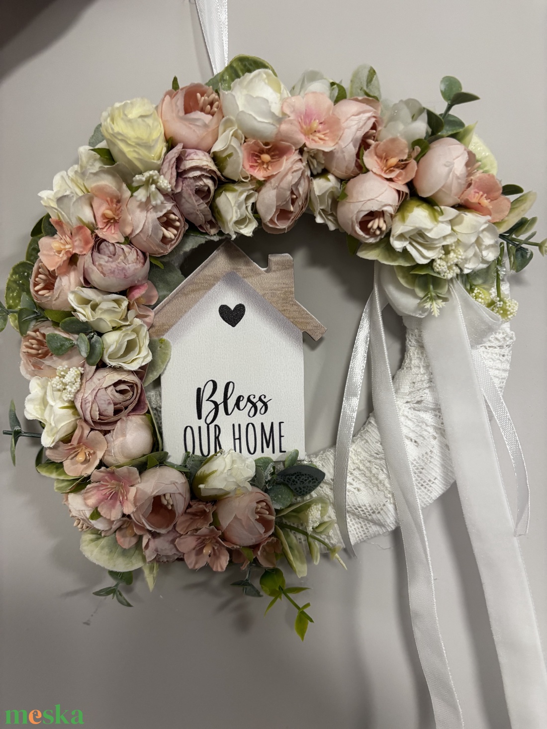 Virágos csipkés kopogtató  - otthon & életmód - dekoráció - ajtó- és ablak dekoráció - ajtódísz & kopogtató - Meska.hu