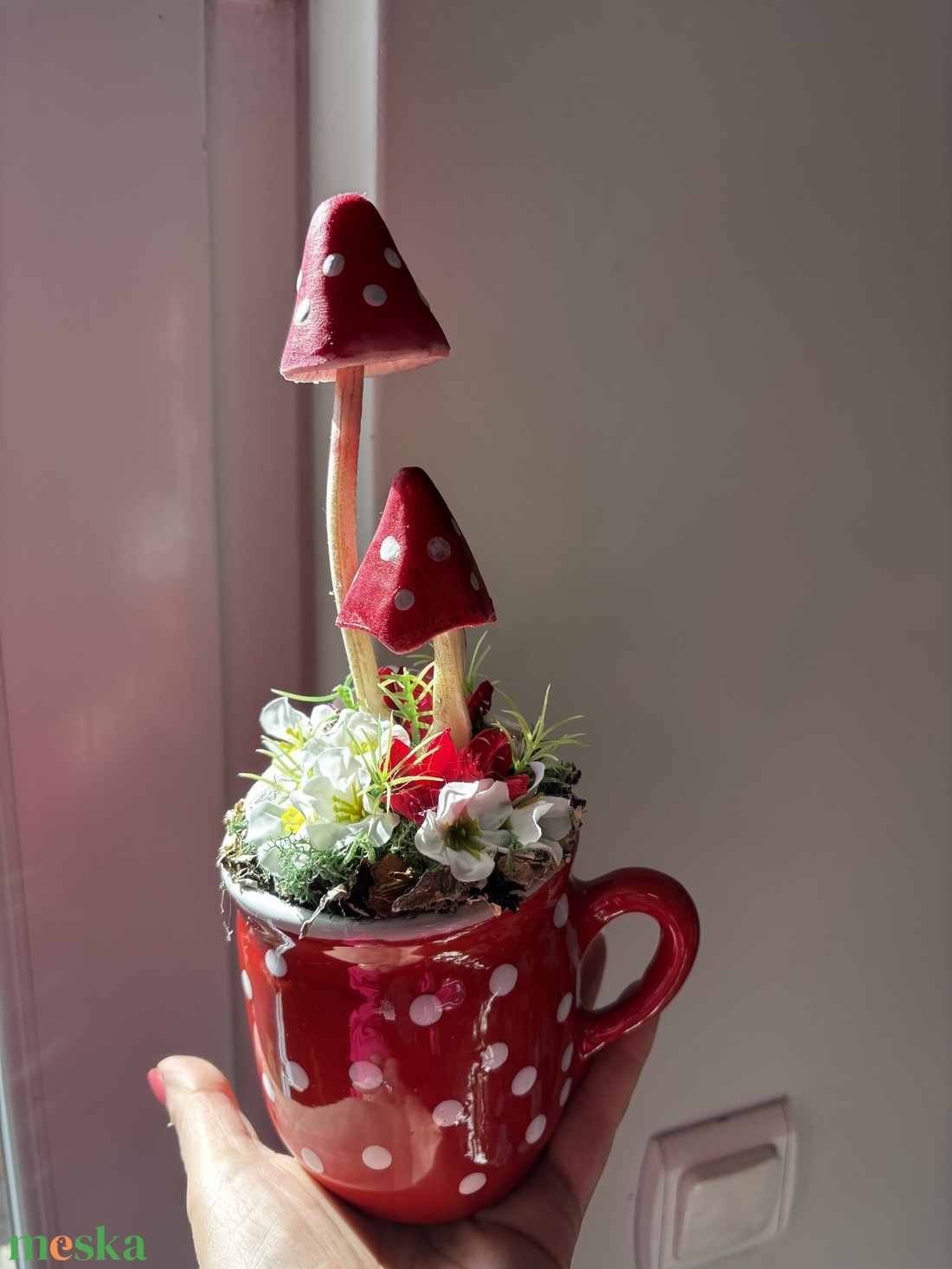 Pöttyös bögrés dekoráció - otthon & életmód - dekoráció - asztal és polc dekoráció - asztaldísz - Meska.hu