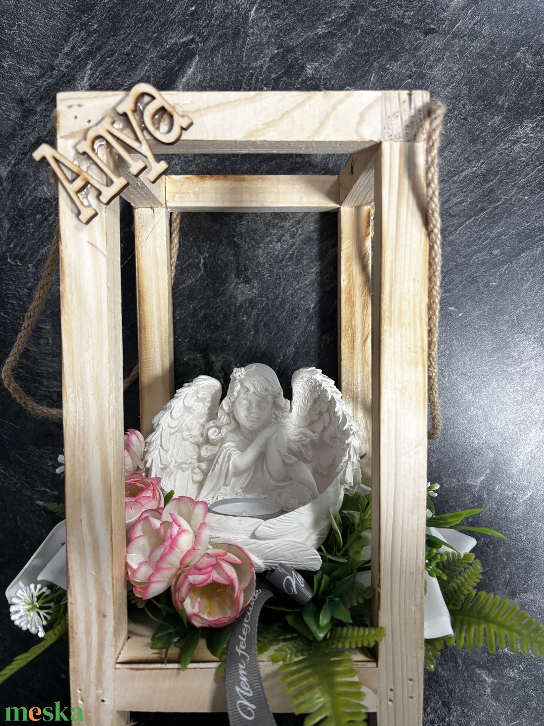 Sírdísz anya fa táblával - otthon & életmód - vallás - temetkezési tárgy - sírdísz, kegyeleti dísz - Meska.hu