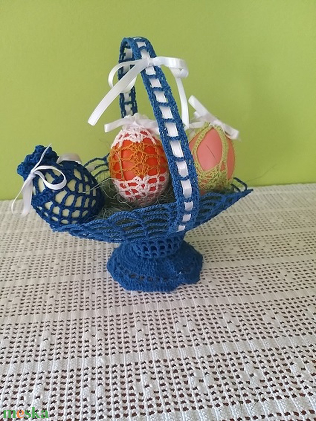 Húsvéti kosár tojásokkal - otthon & életmód - dekoráció - asztal és polc dekoráció - asztaldísz - Meska.hu