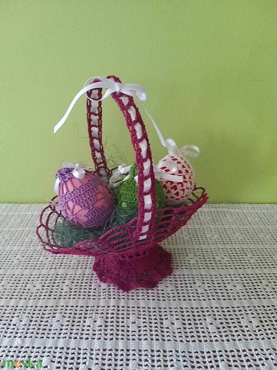Húsvéti kosár tojásokkal - otthon & életmód - dekoráció - asztal és polc dekoráció - asztaldísz - Meska.hu