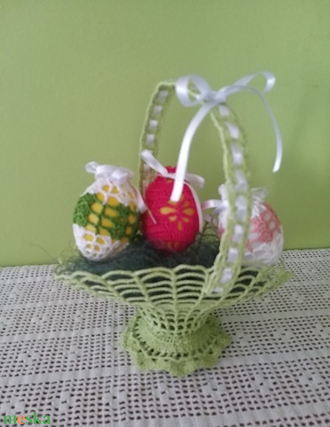 Húsvéti kosár tojásokkal - otthon & életmód - dekoráció - asztal és polc dekoráció - asztaldísz - Meska.hu