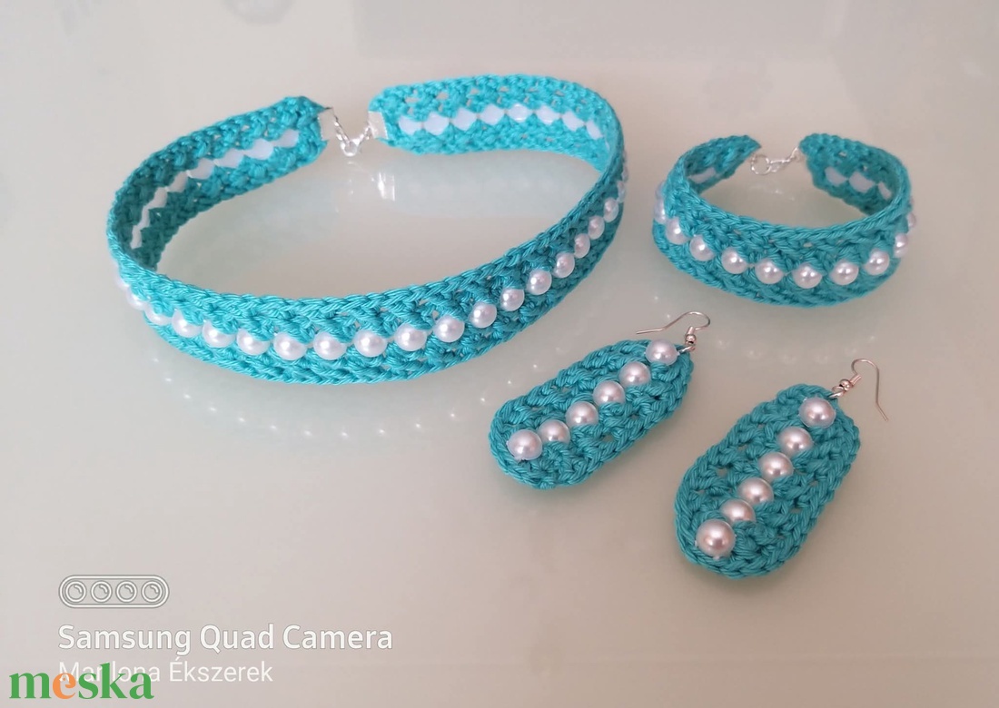 Türkíz szett, gyöngyös - ékszer - ékszerszett - Meska.hu