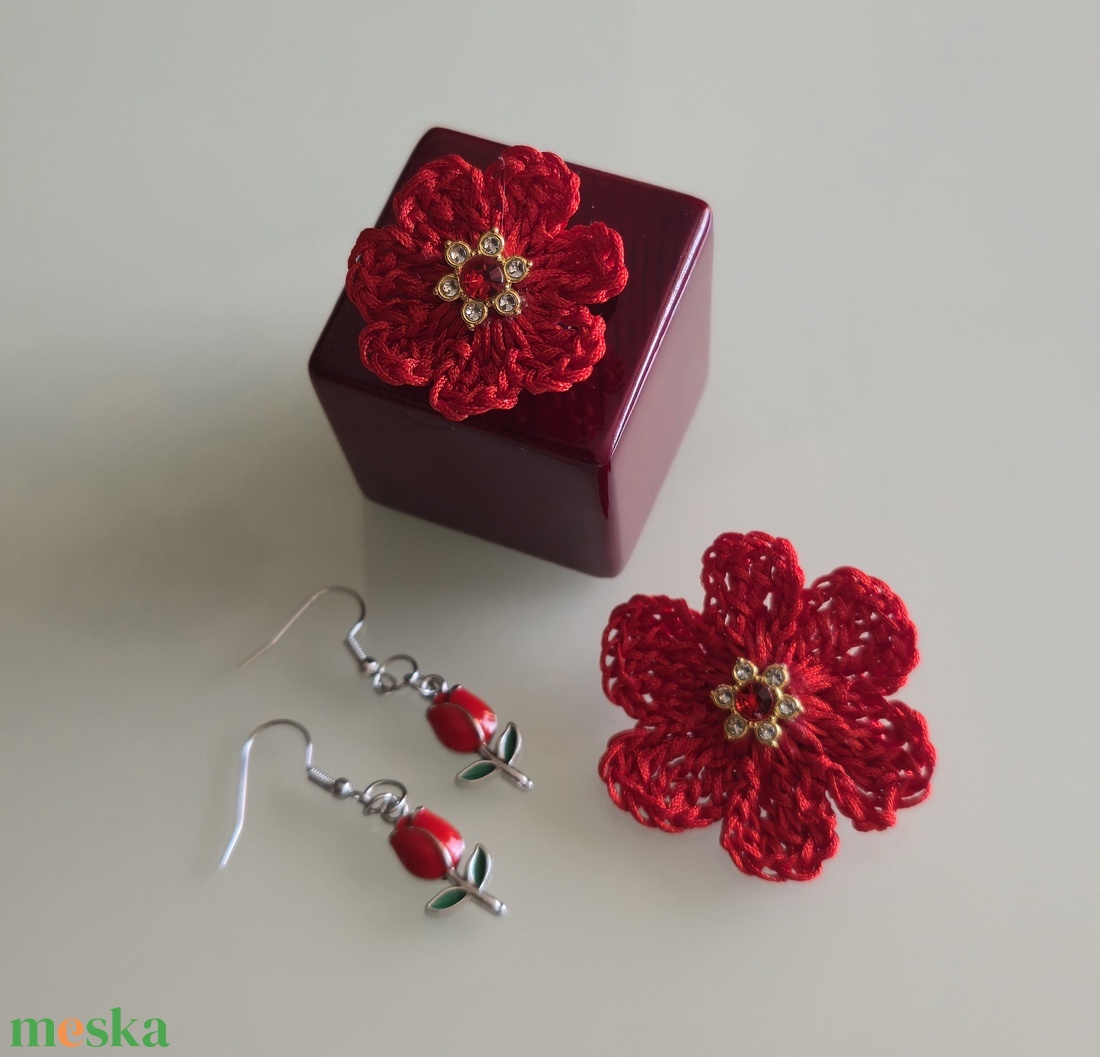 Piros virágos szett. - esküvő - ékszer - ékszerszett - Meska.hu