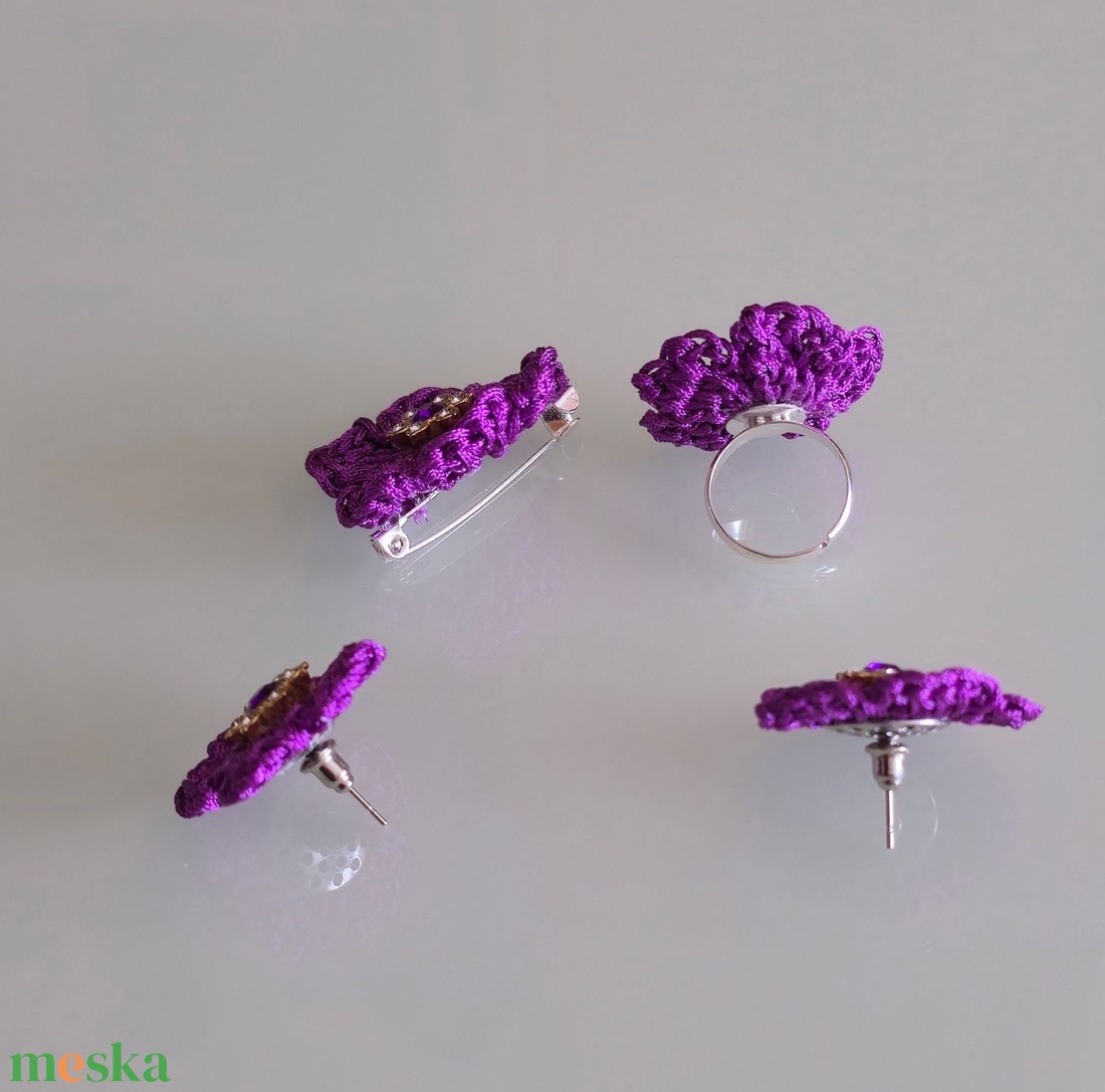 Sötét lila 3 részes szett. - esküvő - ékszer - ékszerszett - Meska.hu