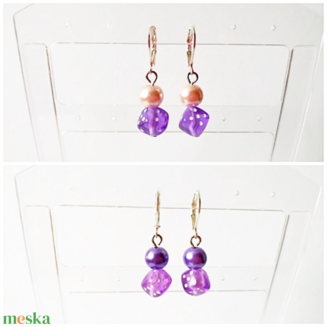 Dobókockás fülbevaló - ékszer - fülbevaló - lógó fülbevaló - Meska.hu