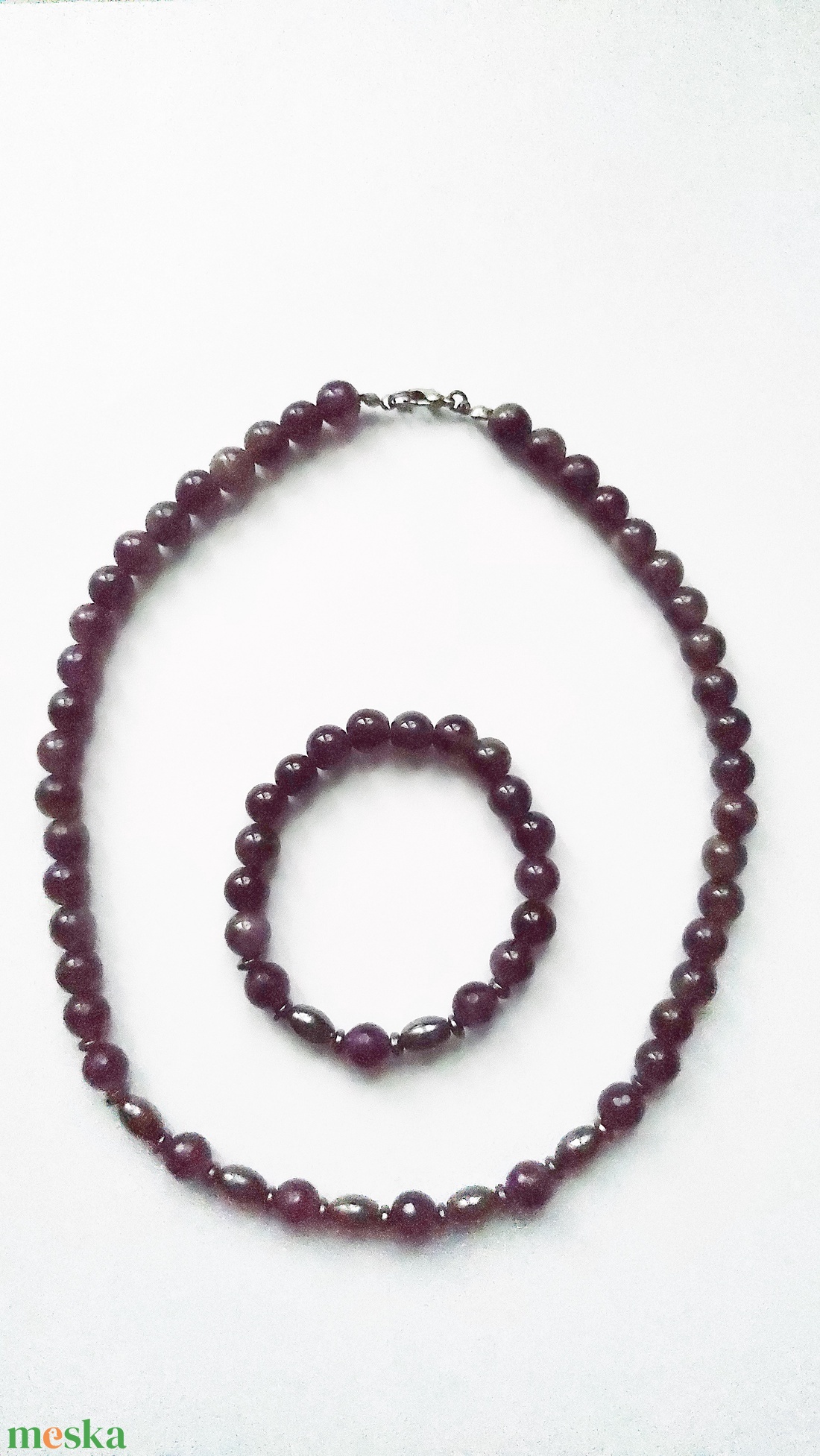 Királyi lila és fémes ragyogás � Ametiszt és Hematit egyensúly szett  - ékszer - nyaklánc - medál nélküli nyaklánc - Meska.hu