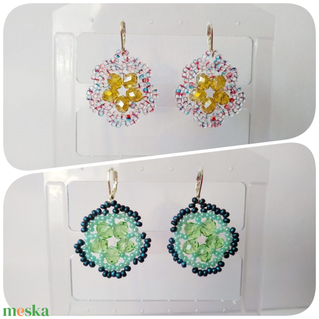 Nyári virág gyöngyfűzéssel fülbevaló - ékszer - fülbevaló - lógó fülbevaló - Meska.hu