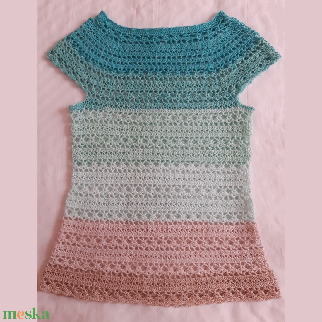 Női polo, türkiz-beige, horgolt - ruha & divat - női ruha - póló, felső - Meska.hu Női polo, türkiz-beige, horgolt - ruha & divat - női ruha - póló, felső - Meska.hu
