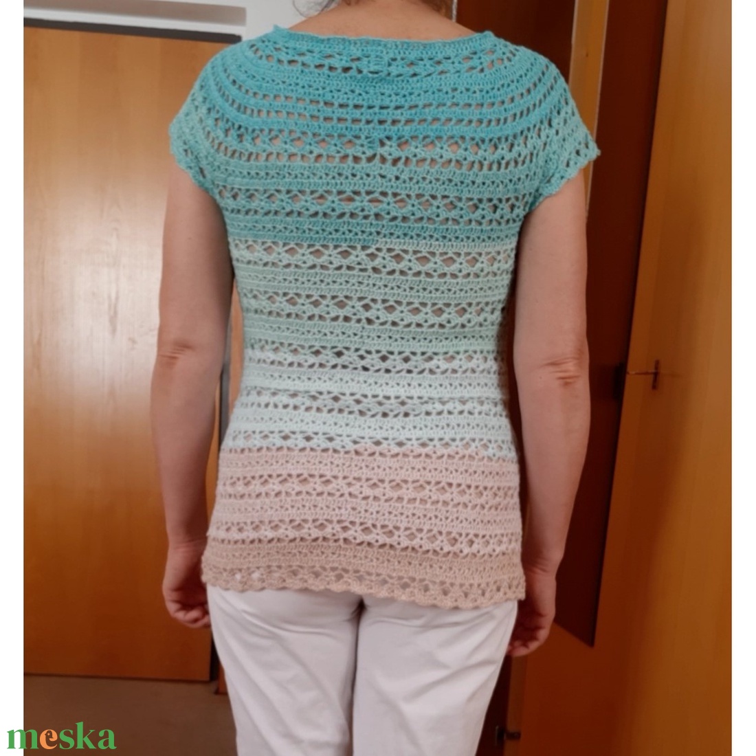 Női polo, türkiz-beige, horgolt - ruha & divat - női ruha - póló, felső - Meska.hu Női polo, türkiz-beige, horgolt - ruha & divat - női ruha - póló, felső - Meska.hu