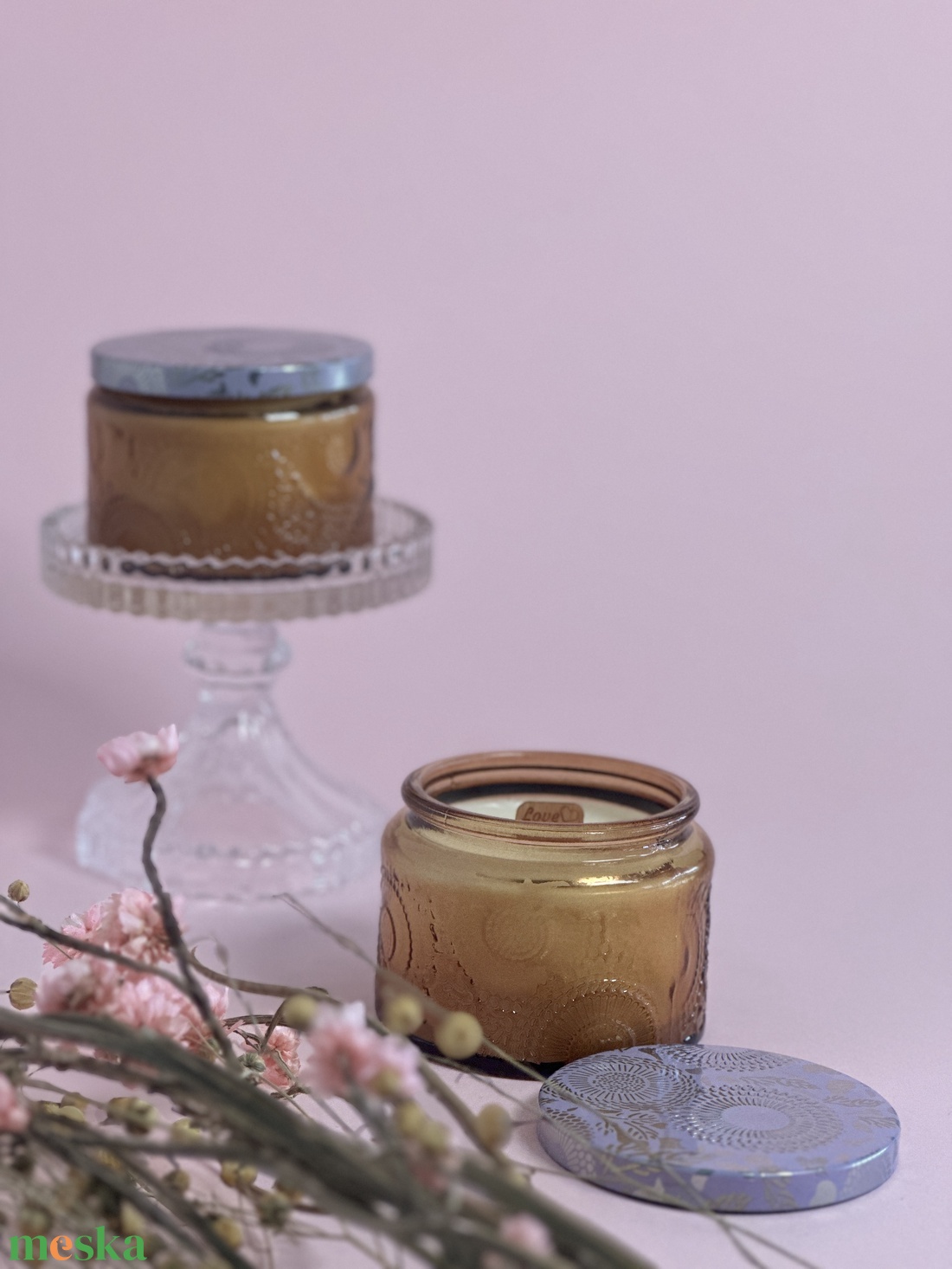 Szójaviasz gyertya Love feliratú fa kanóccal  - otthon & életmód - gyertya, illat, aroma - gyertya - Meska.hu