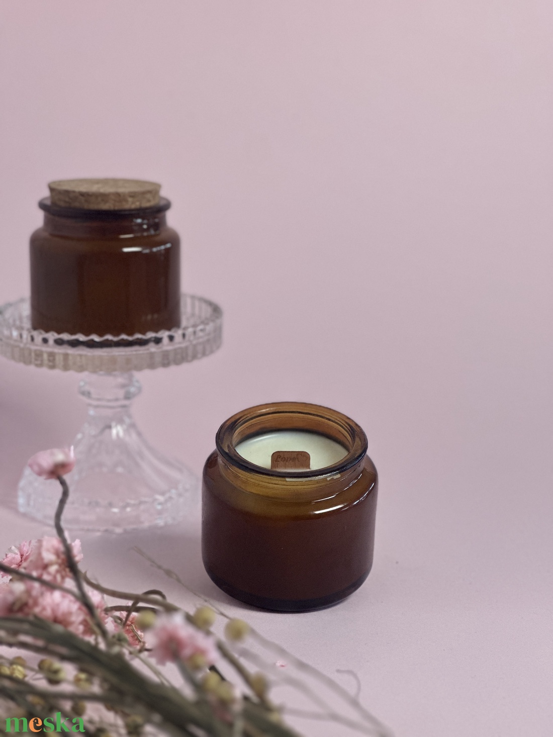 Barna üveg parafa tetővel fakanóc love felirattal  - otthon & életmód - gyertya, illat, aroma - gyertya - Meska.hu