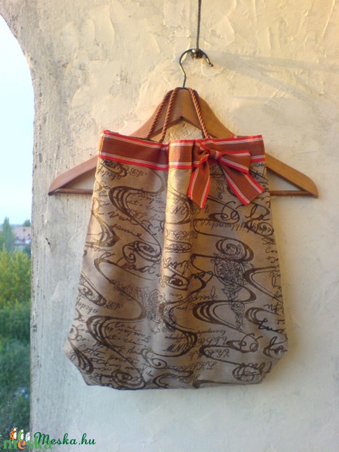 Textiltáska masnival - barna, hullámos mintás - táska & tok - bevásárlás & shopper táska - shopper, textiltáska, szatyor - Meska.hu