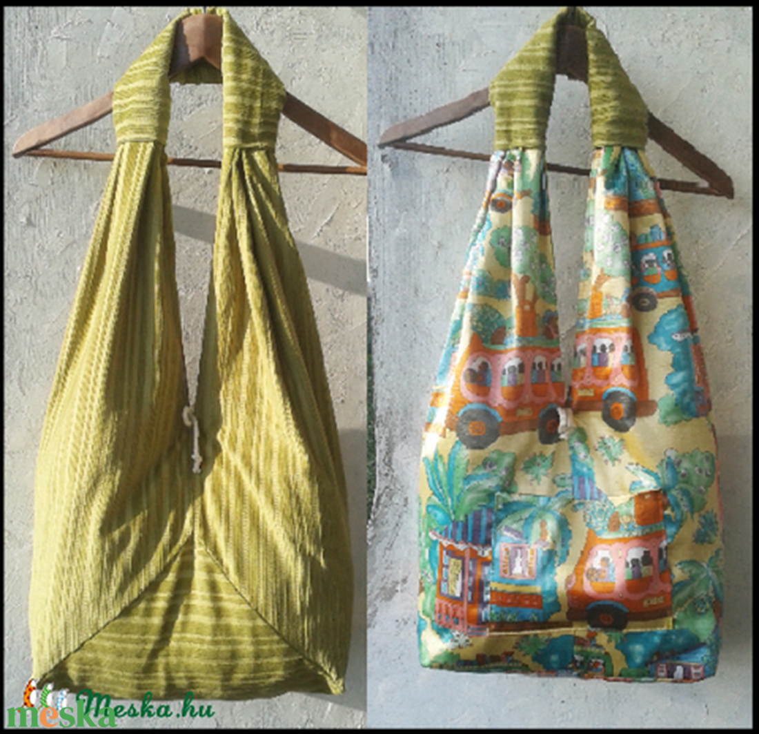 Copf táska  2in1  Nyaralós mintás és zöld kordbársony - táska & tok - kézitáska & válltáska - válltáska - Meska.hu