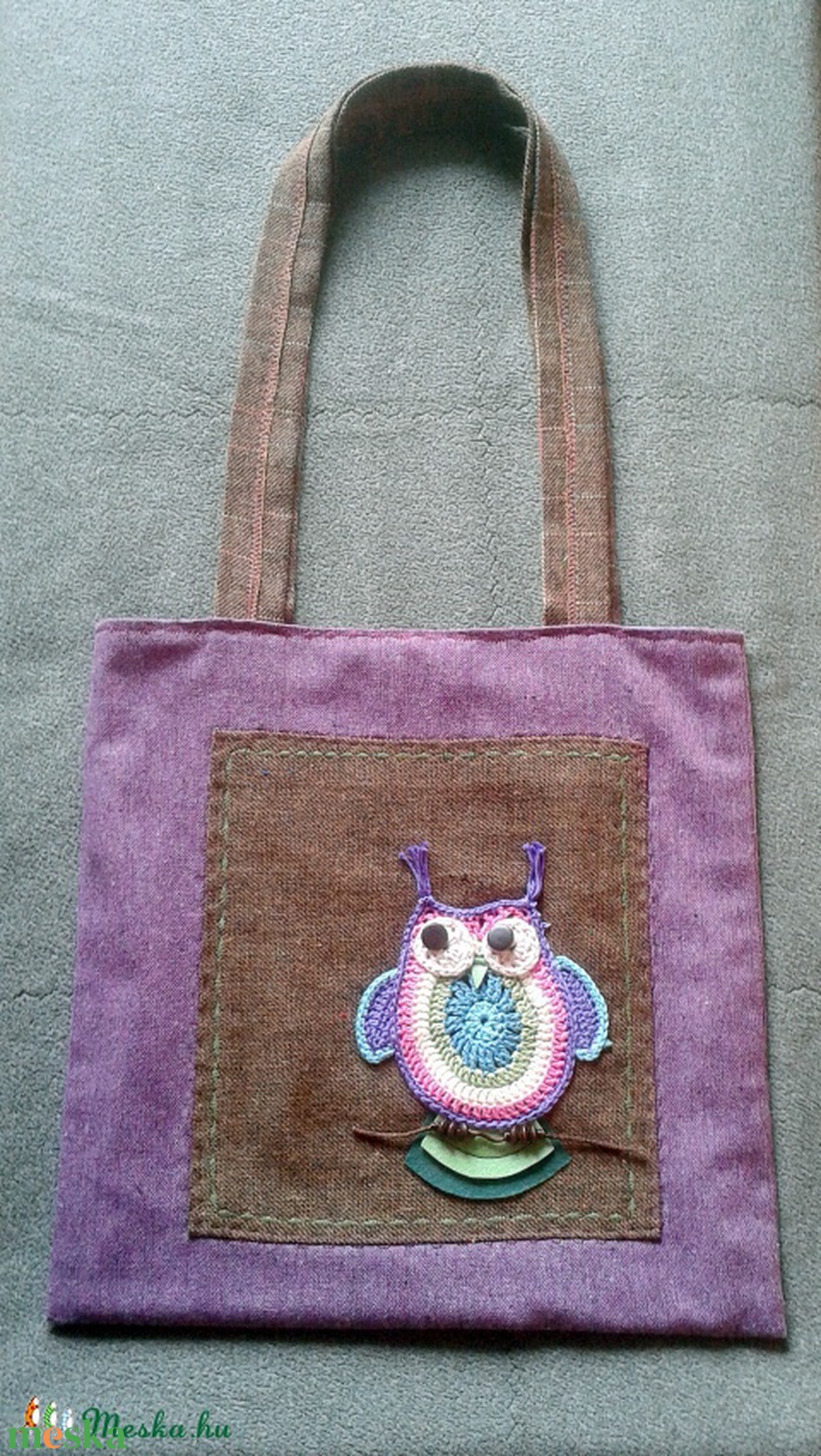Nagy válltáska horgolt bagollyal - Lilla - táska & tok - kézitáska & válltáska - válltáska - Meska.hu