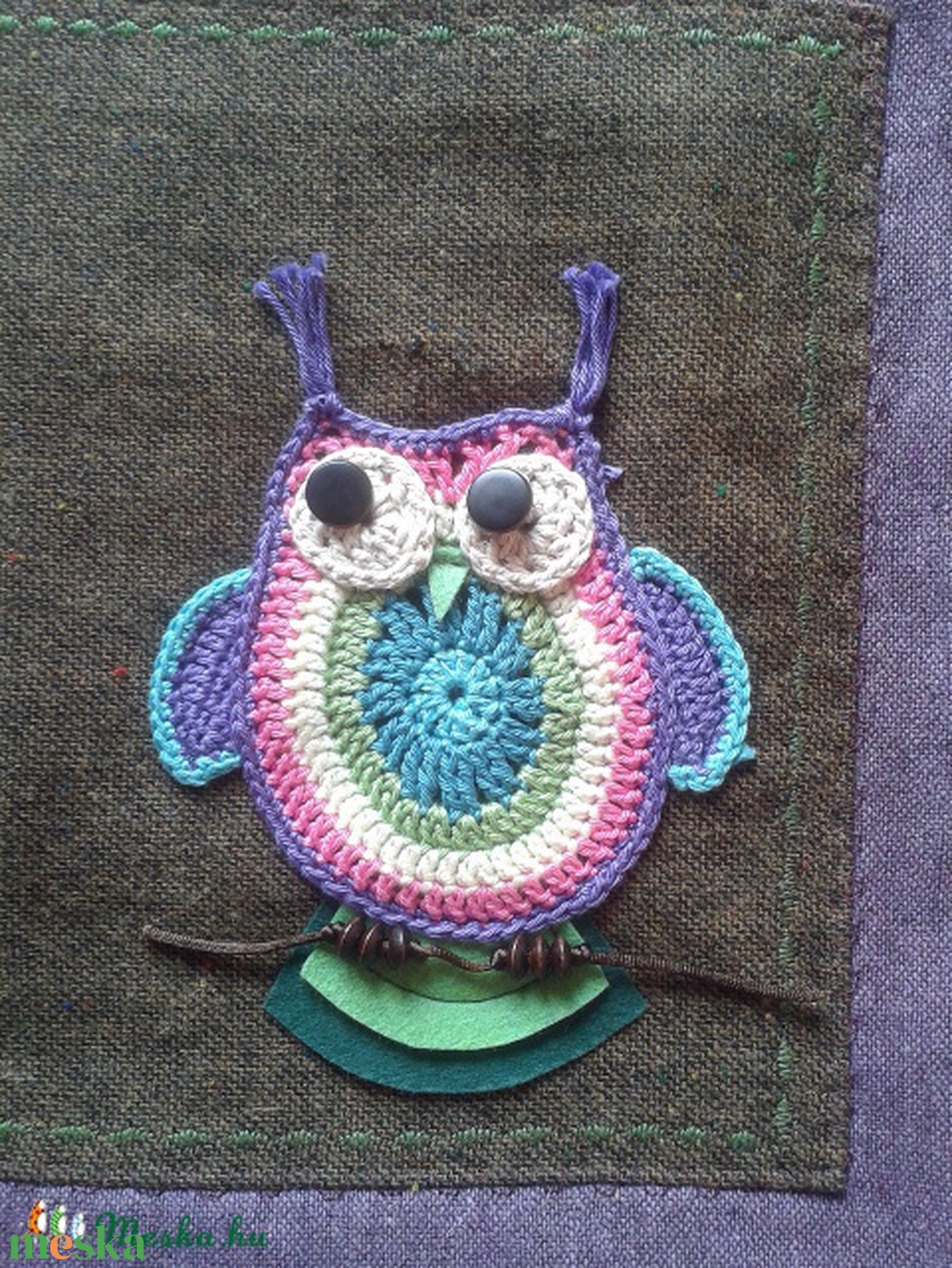 Nagy válltáska horgolt bagollyal - Lilla - táska & tok - kézitáska & válltáska - válltáska - Meska.hu