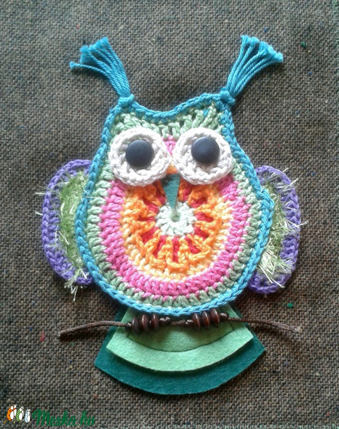 Nagy válltáska horgolt bagollyal - Huba :) (Huhogó Bagyoly) - táska & tok - kézitáska & válltáska - válltáska - Meska.hu